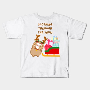 Slothing Through the Snow Christmas Sleigh Sloth Kids T-Shirt